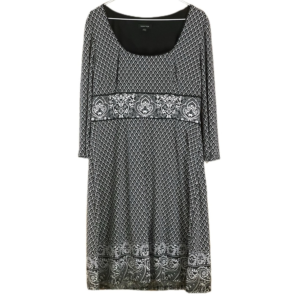 Spense 3/4 Sleeve Black and White Dress